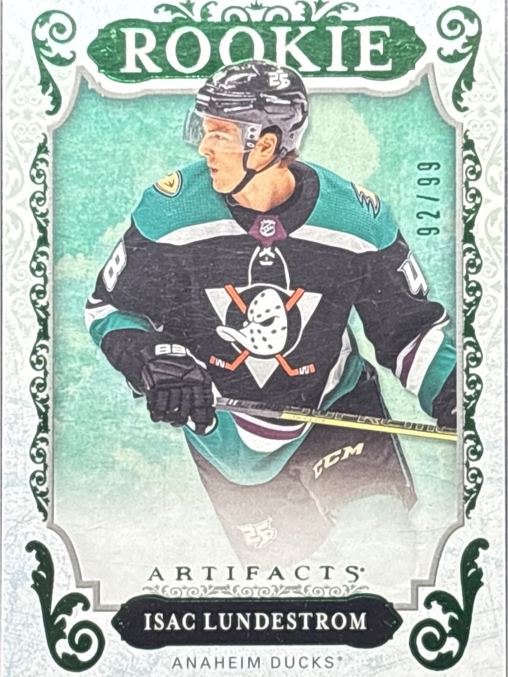 Upper Deck Artifacts Rookie Trading Card - Green - Isac Lundestrom LE 92/99